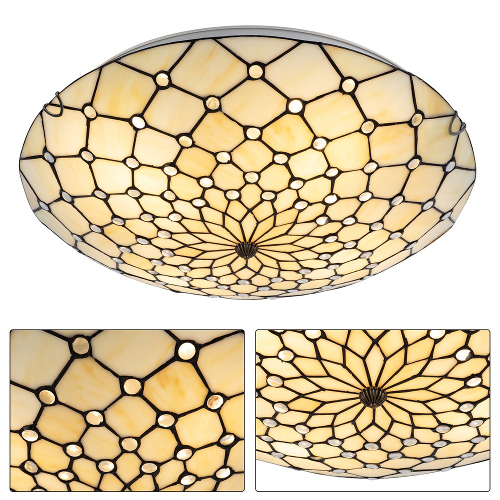 Vintage Style Flush Mount Wide Stained Glass Ceiling Lamp 4-Light Ceiling Light