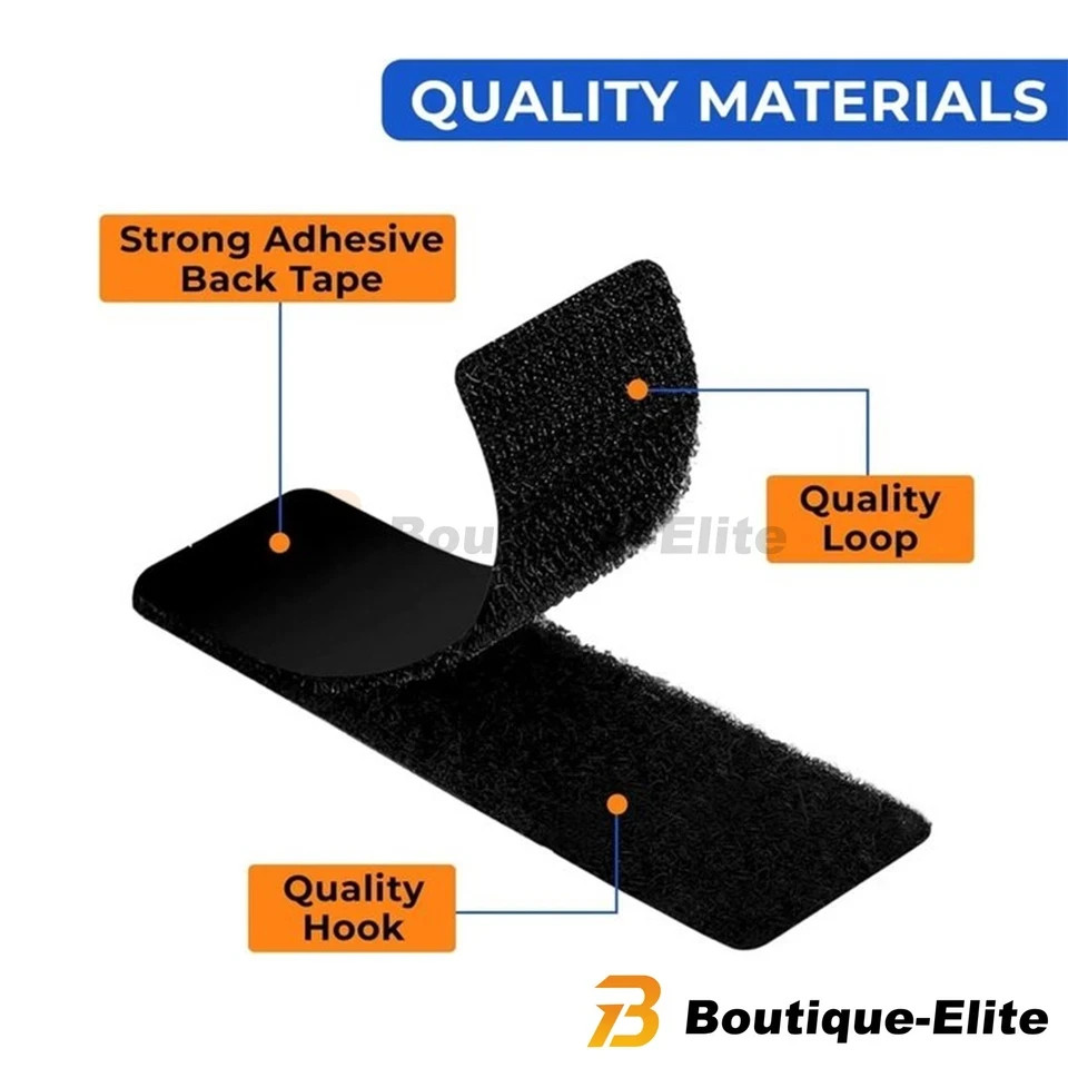 20 Sets Heavy Duty Hook & Loop Adhesive Strips 1.6x10 Black Sticky Back Fastener