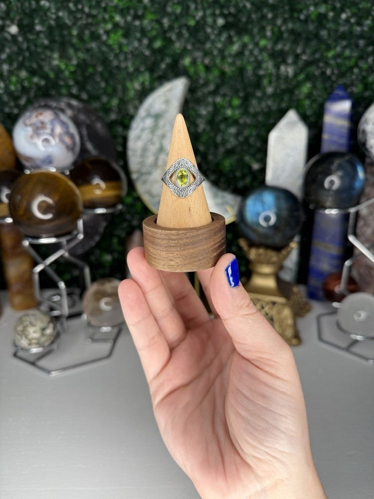 Peridot Third Eye Ring | Crystal Jewelry, Adjustable, 925 Silver