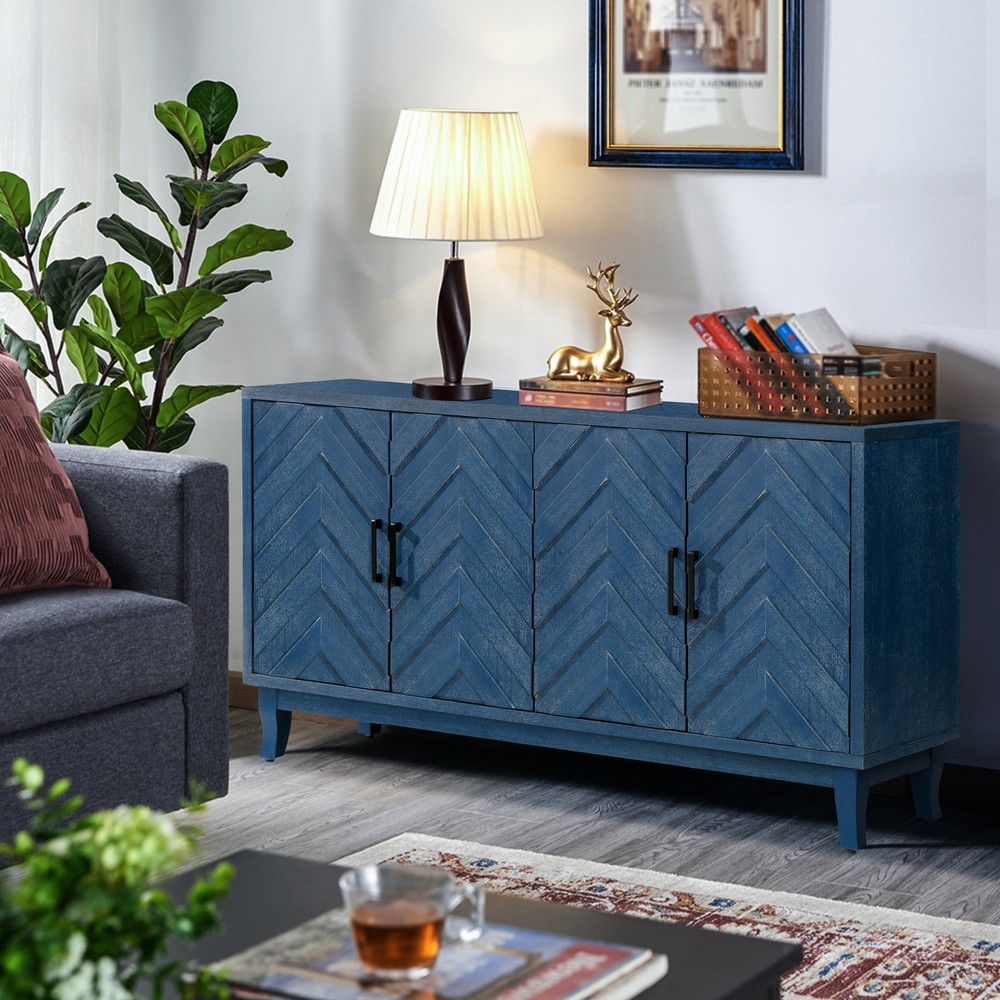 Accent Storage Cabinet w/4 Doors and Adjustable Shelves Sideboard Buffet Cabinet
