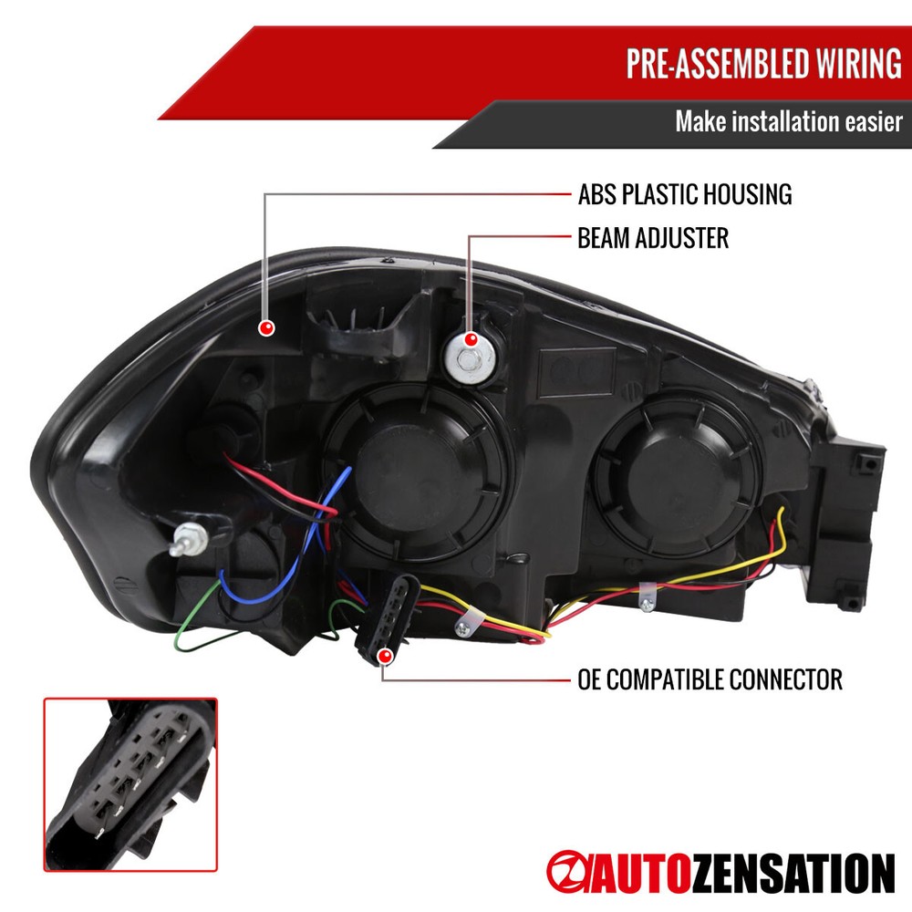 Fit 2006-2013 Chevy Impala 06-13 Black Headlights Lamps Replacement Left+Right