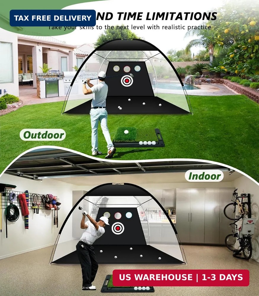 Golf Net for Hitting Practice, 10 x 7FT Golf Training Net with Mat and Target...