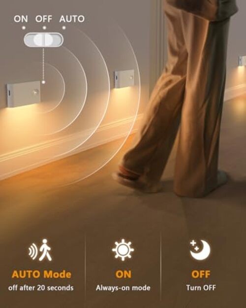Stair Lights Indoor,Warm Rechargeable Night Light,Wireless Motion 4 Pack White