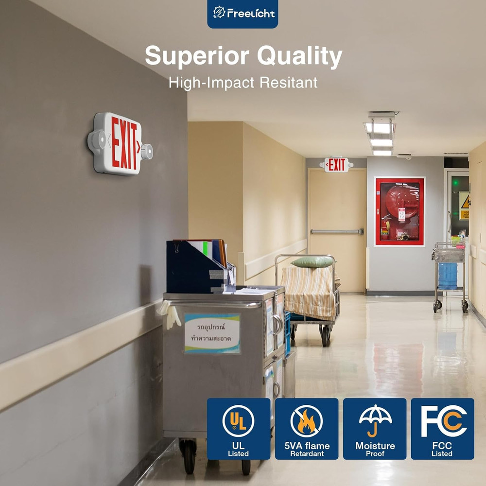 12 Pack Red Led Exit Signs with Emergency Lights Combo Adjustable Two Heads,Batt