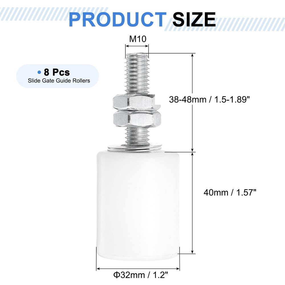 8Pcs Slide Gate Guide Roller, 1-5/8" Nylon Sliding Gate Support Assembly, White