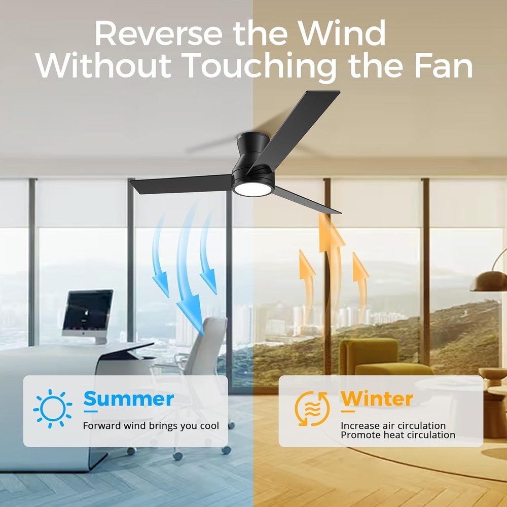 Ceiling Fans with Lights Remote Control - Flush Mount Dimmable 3000K-6500K LE...
