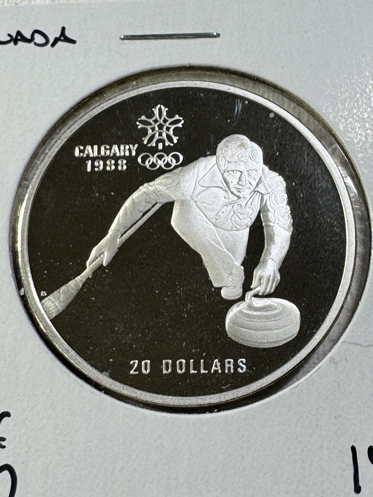 1987 Canada 20 Dollar Large Silver Proof Coin Olympic Commemorative Curling