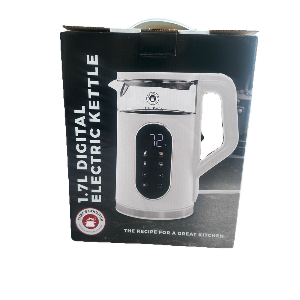 Chef's Counter 1.7 Digital Electric White Kettle 360 Rotation Base