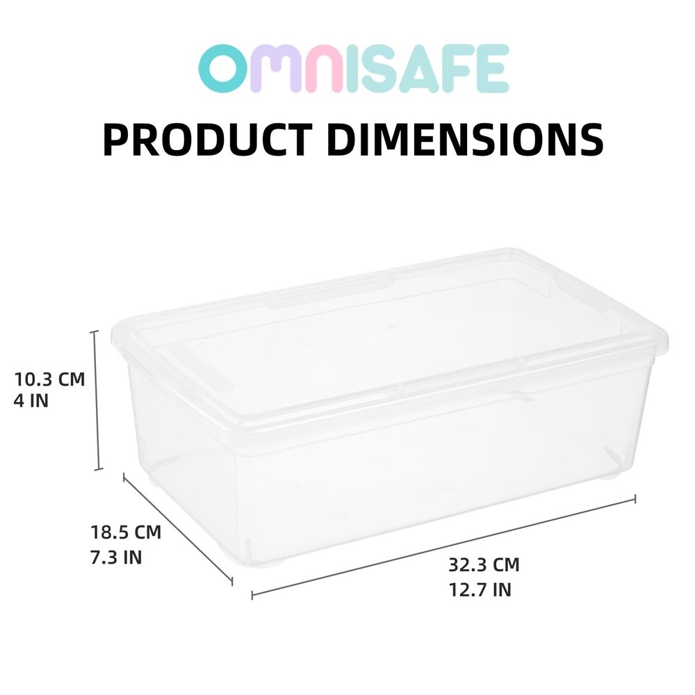 6 Quart Stackable Plastic Storage Shoebox, BPA-Free Nestable Container with L...