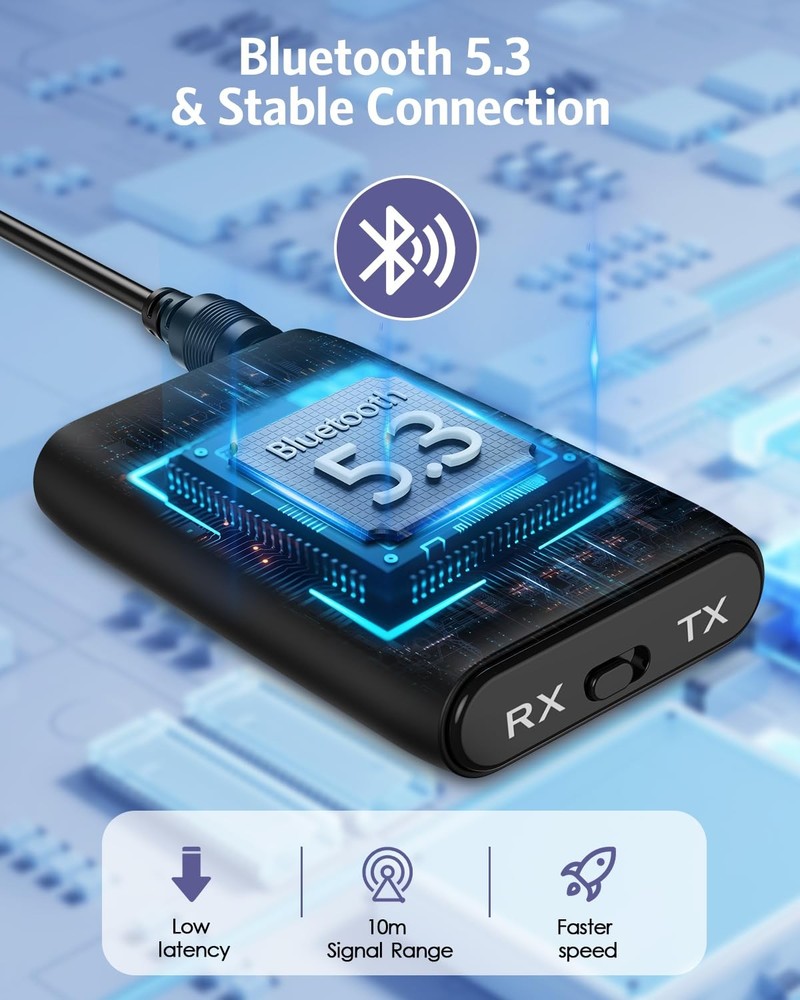 OQIMAX Bluetooth 5.3 Transmitter Receiver, 2-in-1 Black