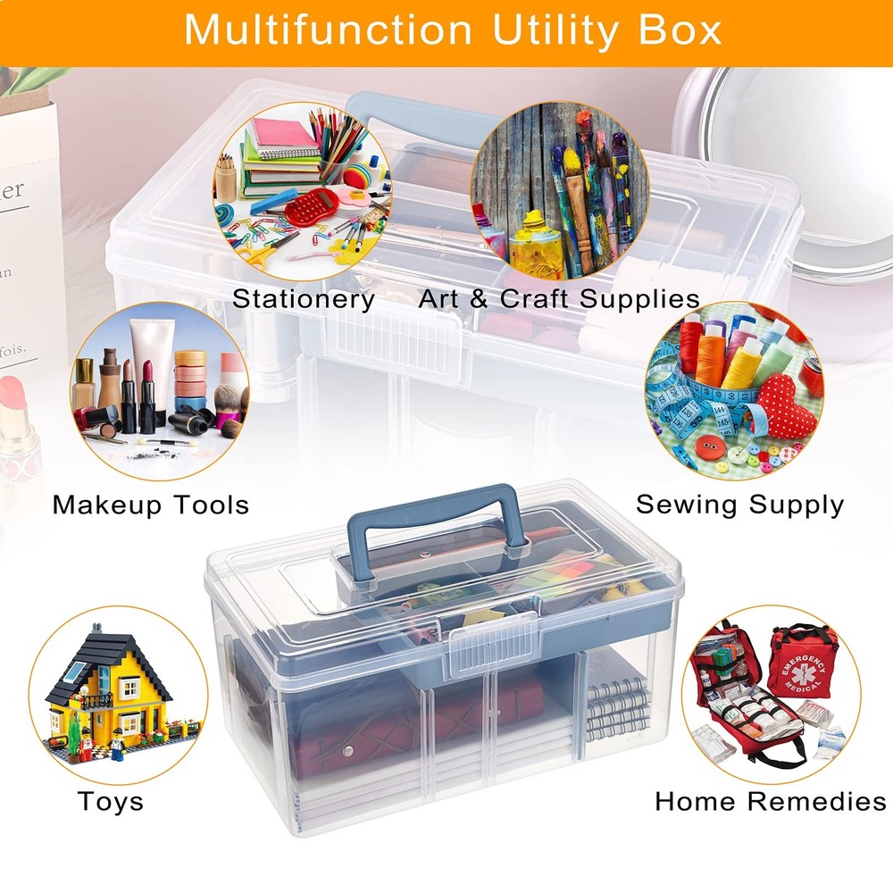2 Layer Clear Plastic Dividing Storage Box with Removable Tray Multipurpose