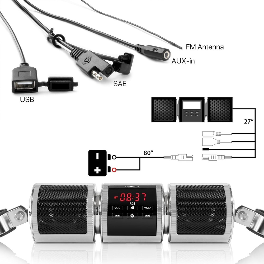 High-Performance RD8 Gen.2 Waterproof Bluetooth Speakers for Motorcycles & ATVs