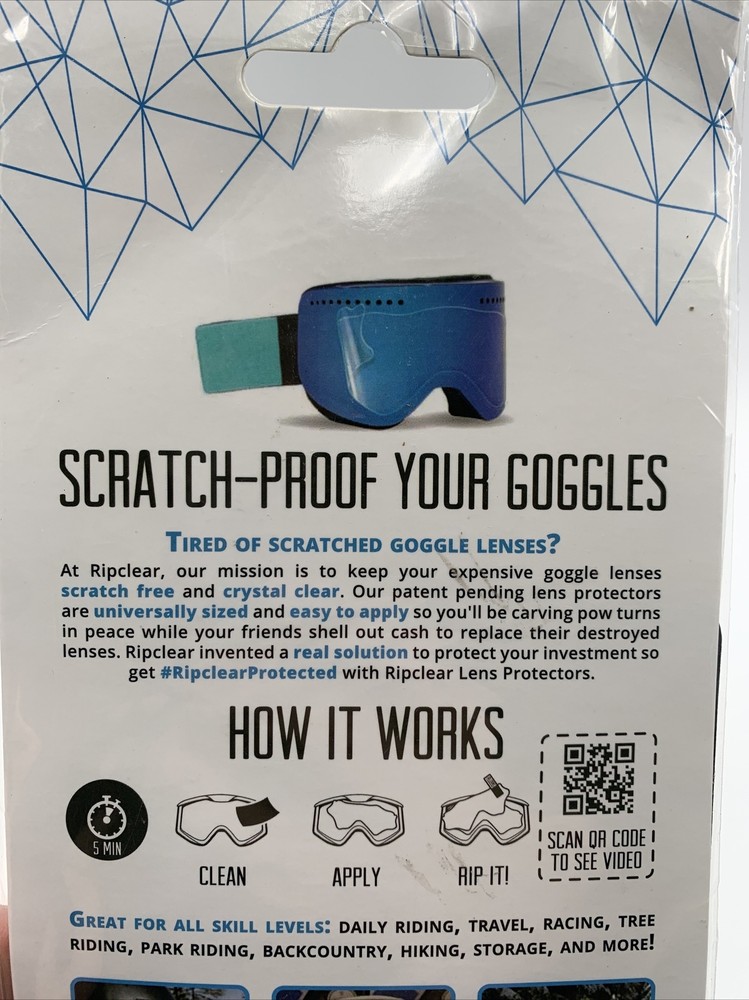 Ski Goggles Lens Protector Ripclear Flat Size Medium Snowboard Ski 1-Pack