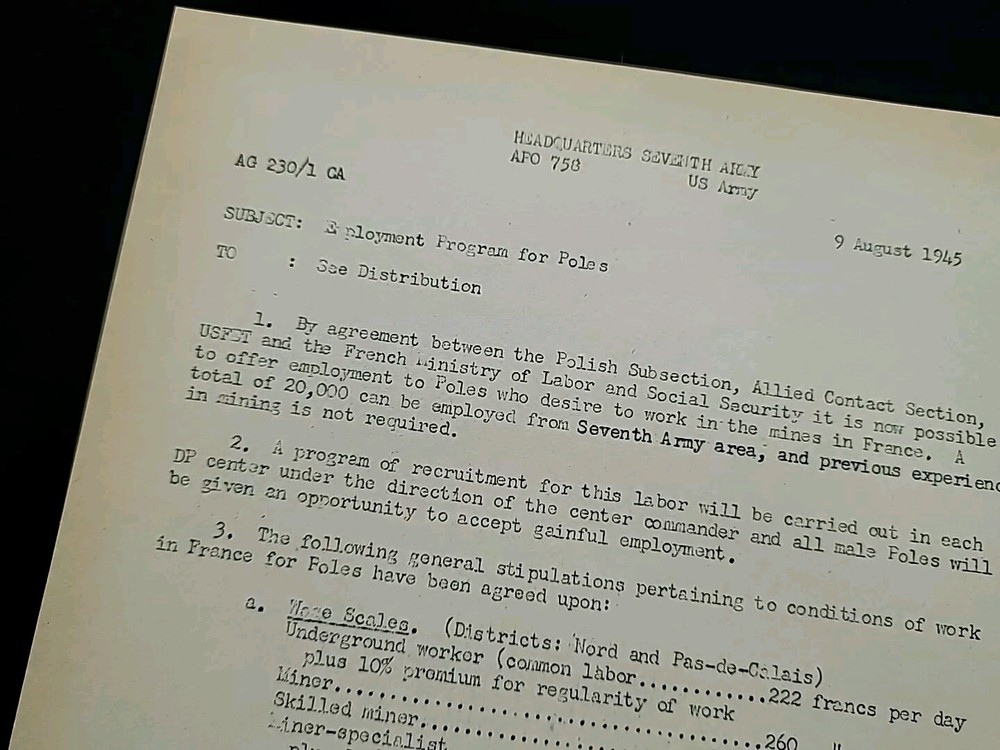 1945 Germany WWII US Army War Military Document Work Programs for Polish Poland