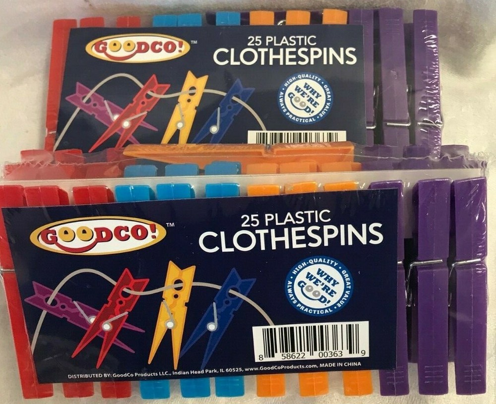 Plastic Spring Clothespins Goodco Lot of 2 -25 Count