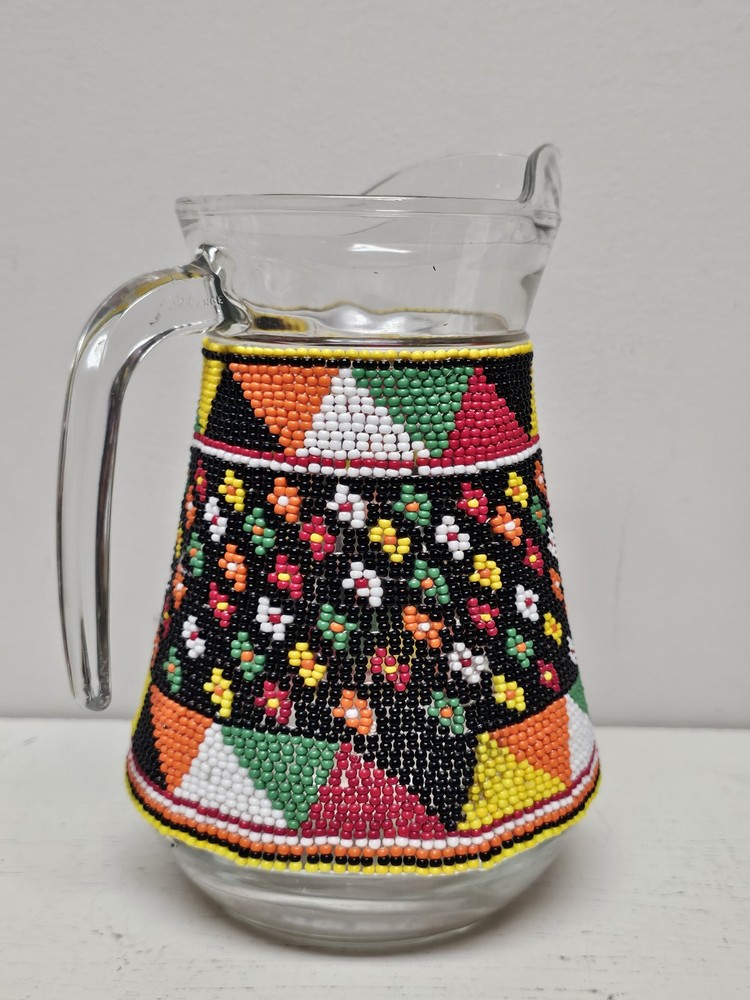 Clear Pitcher With Colorful Multicolored Bead Work
