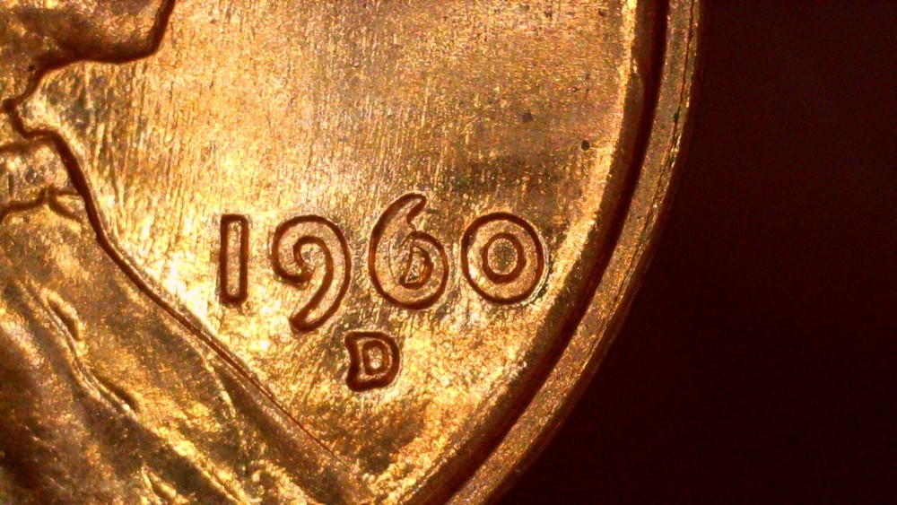 1960-D Penny Small Date Die Chip Obverse On Date