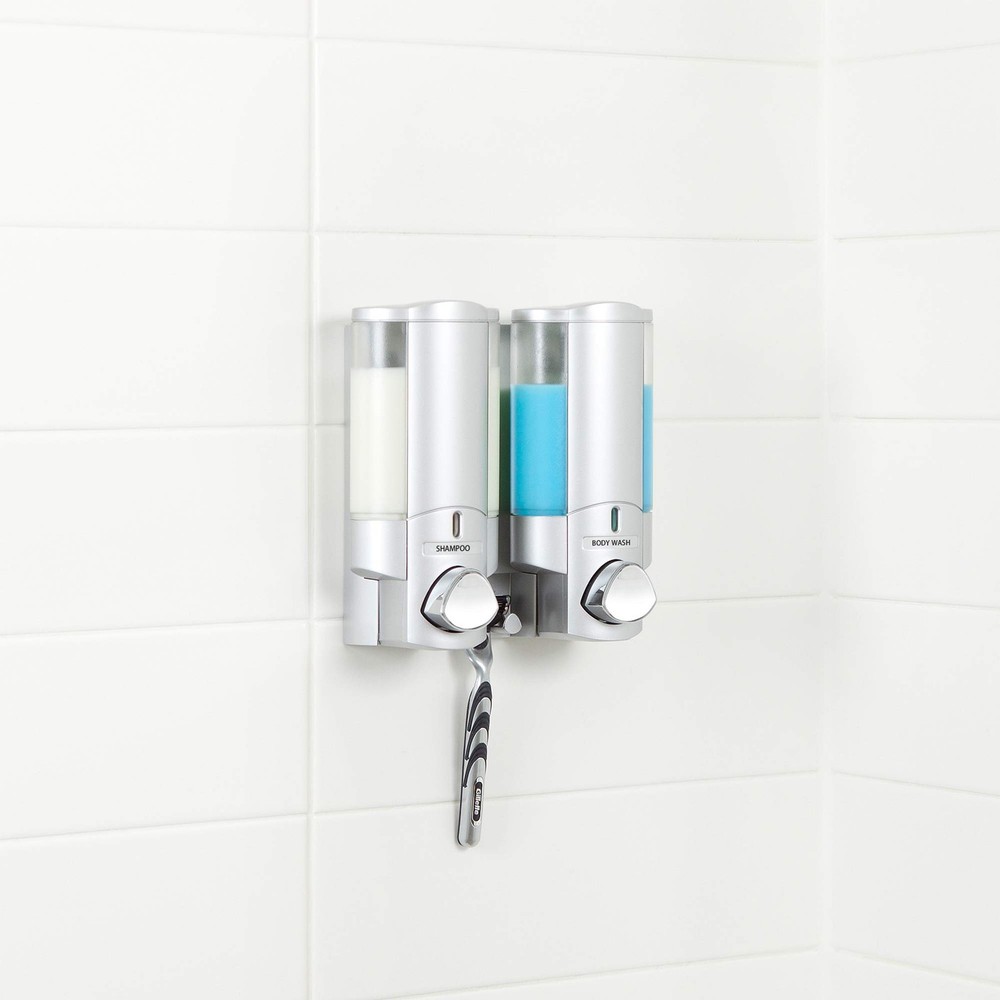 2-Chamber Satin Silver Shower Caddy - Versatile Storage Solution