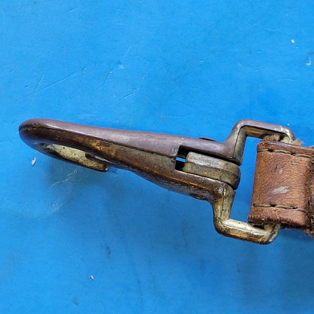 Two Vintage Brass Spring Lock Hook Snaps With Leather Strap & Brass Buckles