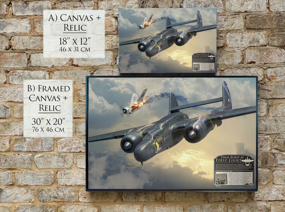 P-61 Black Widow - Final Burst At First Light - 18"x12" | INCLUDES: P-61B Relic