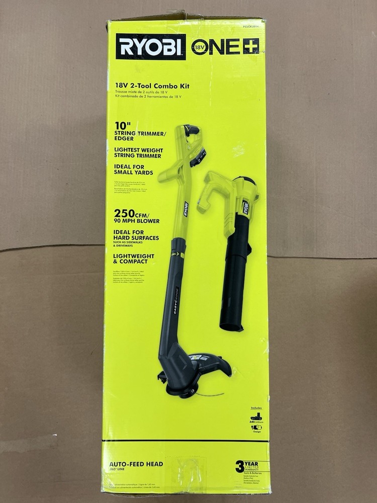Ryobi ONE+ 18V Cordless String Trimmer/Edger Blower/Sweeper Combo Kit PCLCK201K
