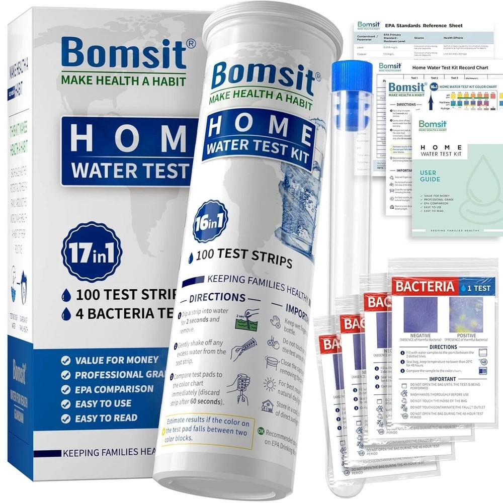 17 in 1 Home Drinking Water Testing Kit - 100 Strips + 4 Bacteria Tests