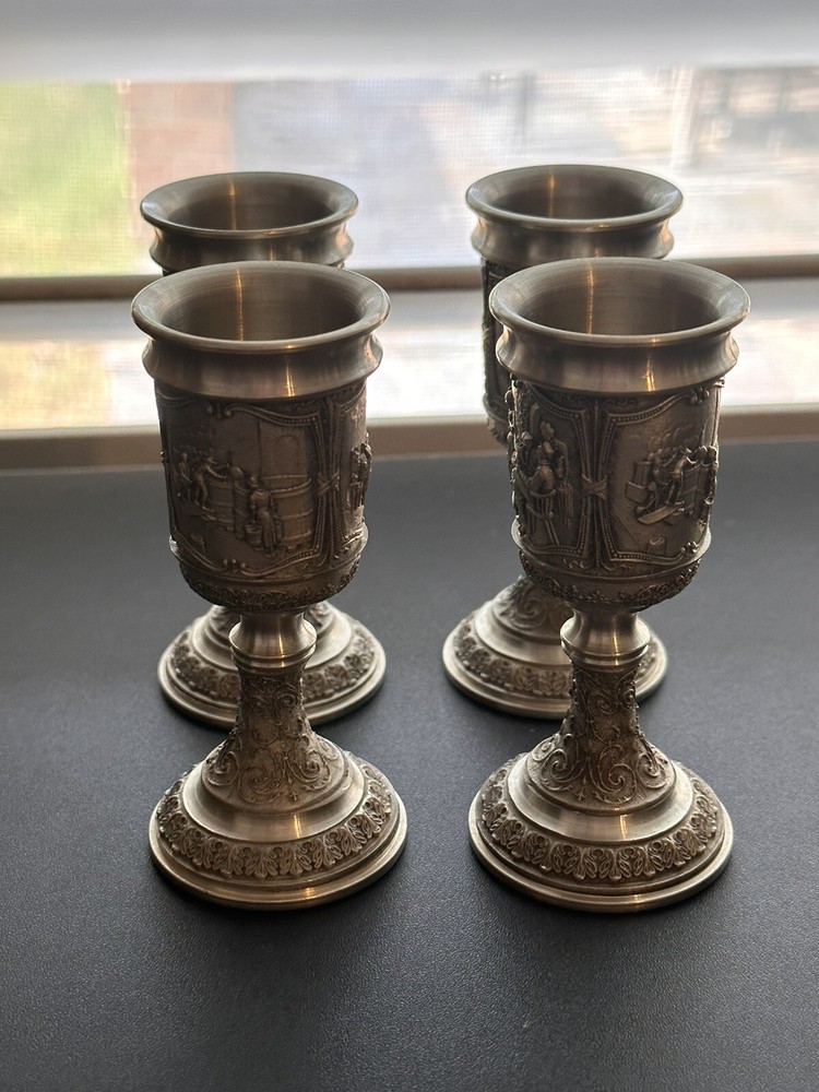Antique Hand Etched Goblet Wine Cup (4)