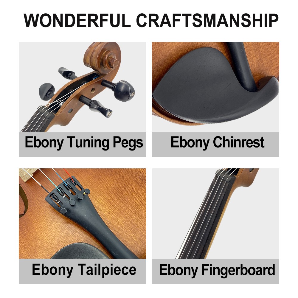 4 String Viola 15-Inch Solid Wood Handcrafted Viola Sets Full Size for Beginners