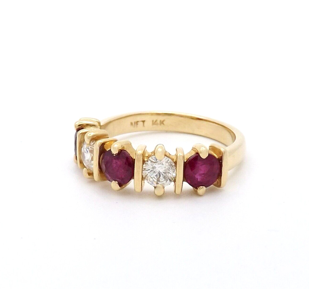 14k Gold Natural Diamond Ruby Wedding Anniversary Band Ring Setting sz5