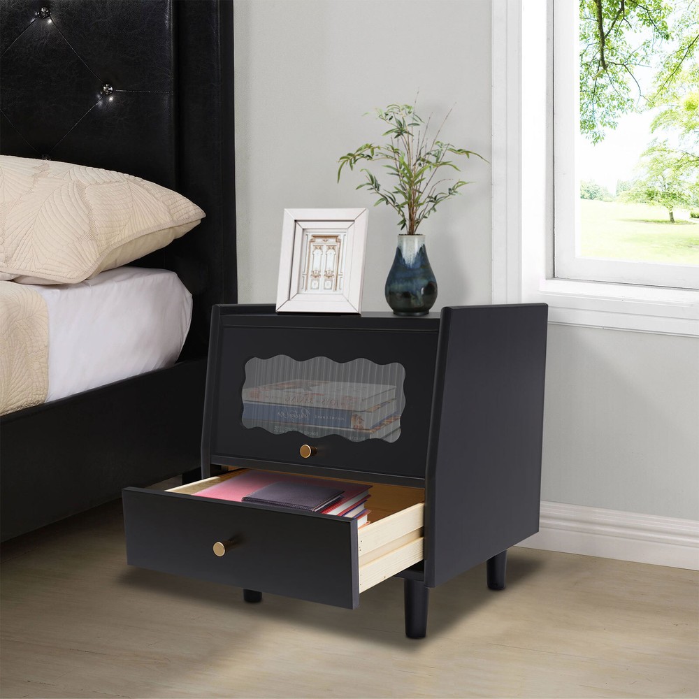 Modern Minimalist Rechargeable Multi-Functional Solid Wood Bedside Nightstands
