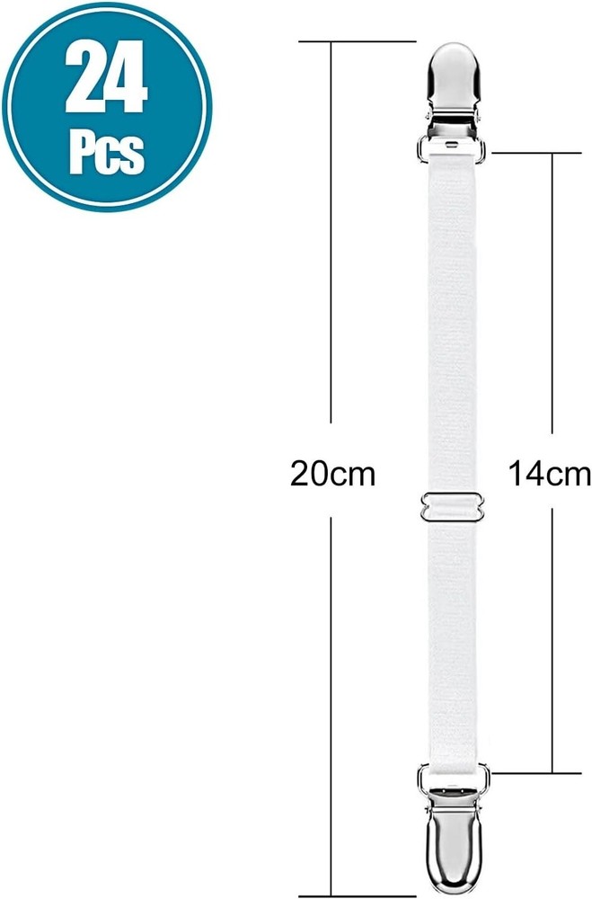 24 Pcs Bed Sheet Heavy Duty Adjustable Sheet Straps Elastic Fitted Sheet Hold...