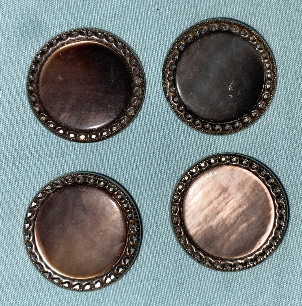 Vtg Abalone Crystal Bezel Buttons