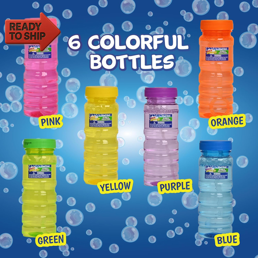 Sunny Days Entertainment 6 Pack Bubble Solution – 4Oz Bubble Blower Bottles Wit