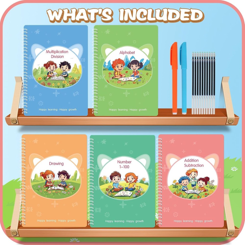 Magic Practice Copybook, Reusable Writing 9.44"L x 6.29"W, Multicolor