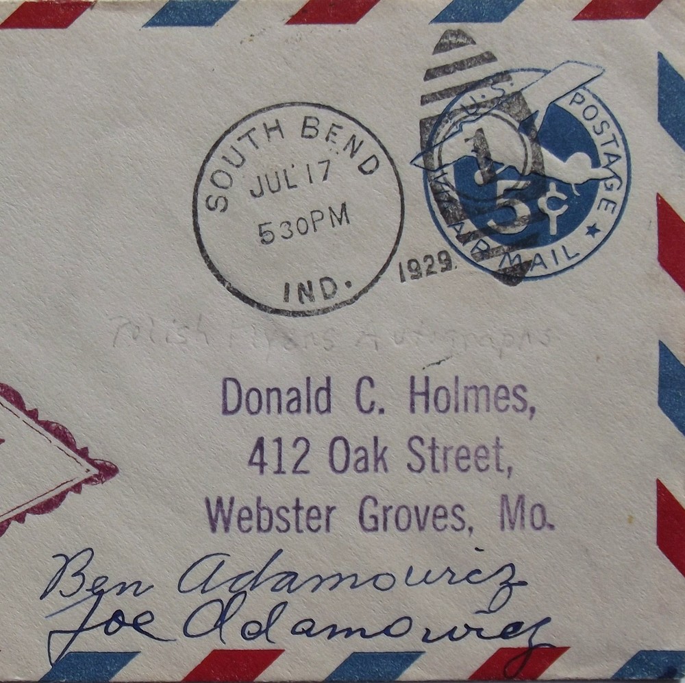 Adamowicz Brothers Benjamin & Joseph Transatlantic Flight 1934 Signed Cover