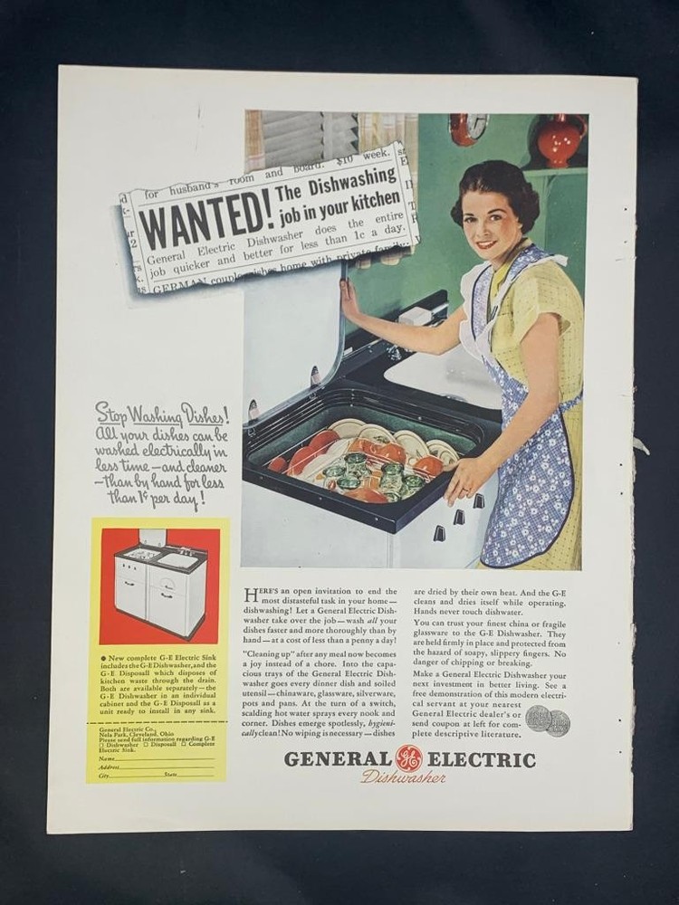 Magazine Ad* - 1937 - General Electric Eletric Dishwasher