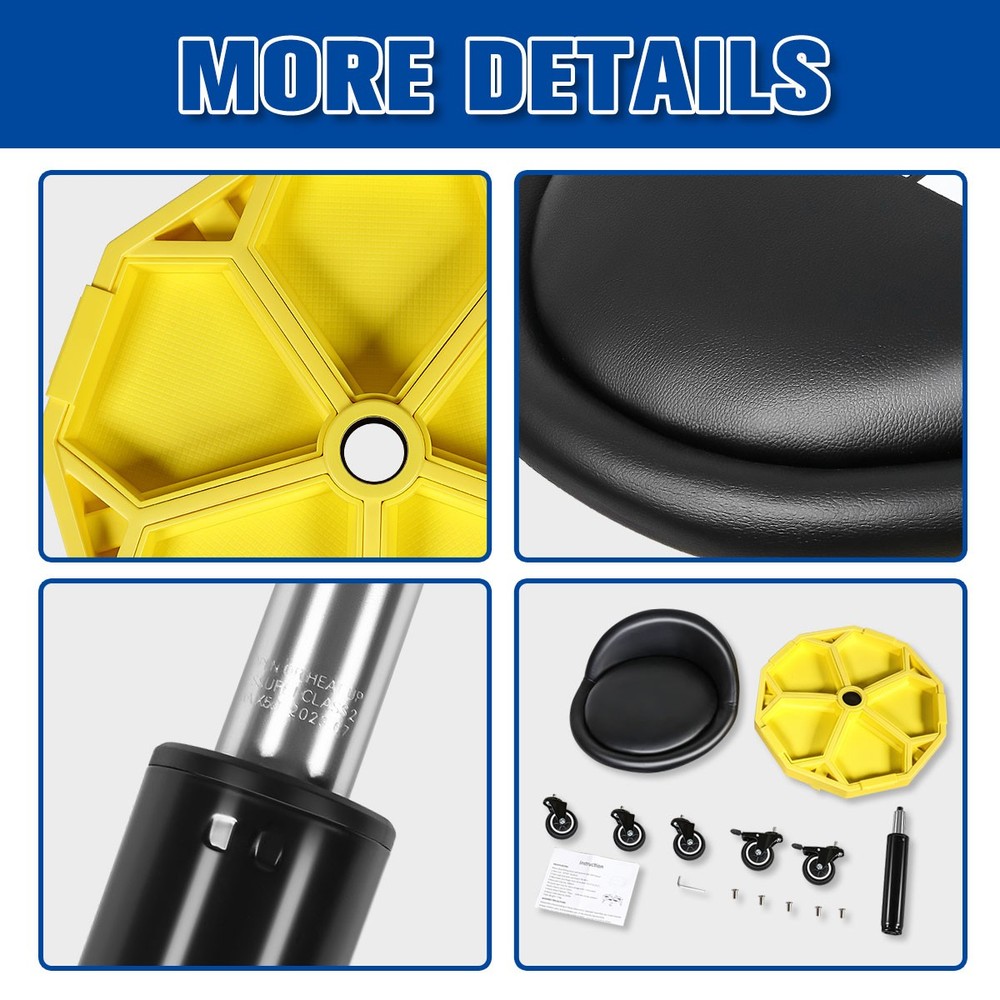 350LBS Rolling Garage Stool Adjustable Height Foam-pad Seat Round Tools Stool