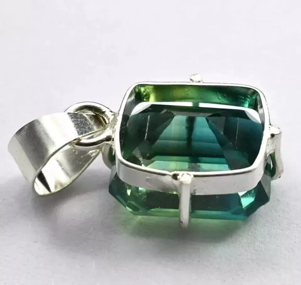 Certified 35.2 Ct+ Natural Emerald 925 Solid Silver Emerald Cut Pendant Gemstone