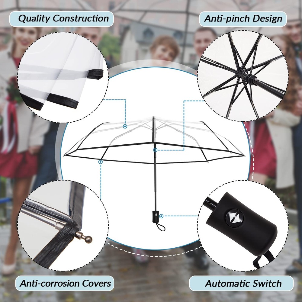 Clear Umbrella Transparent Portable Auto Open Close Compact One Size