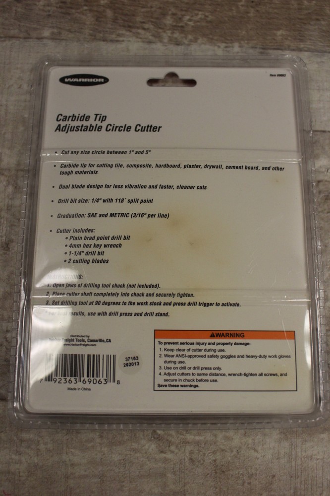 Warrior Carbide Tip Adjustable Circle Cutter 3-Piece Set -New