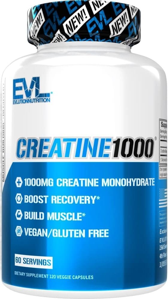 Evlution Pure Creatine Monohydrate Capsules 1000mg Pre and Post Workout