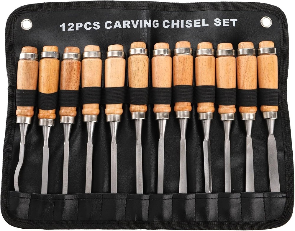 12 PCS Wood Carving Tools Set - Includes Gouges & Chisels for All Skill Levels