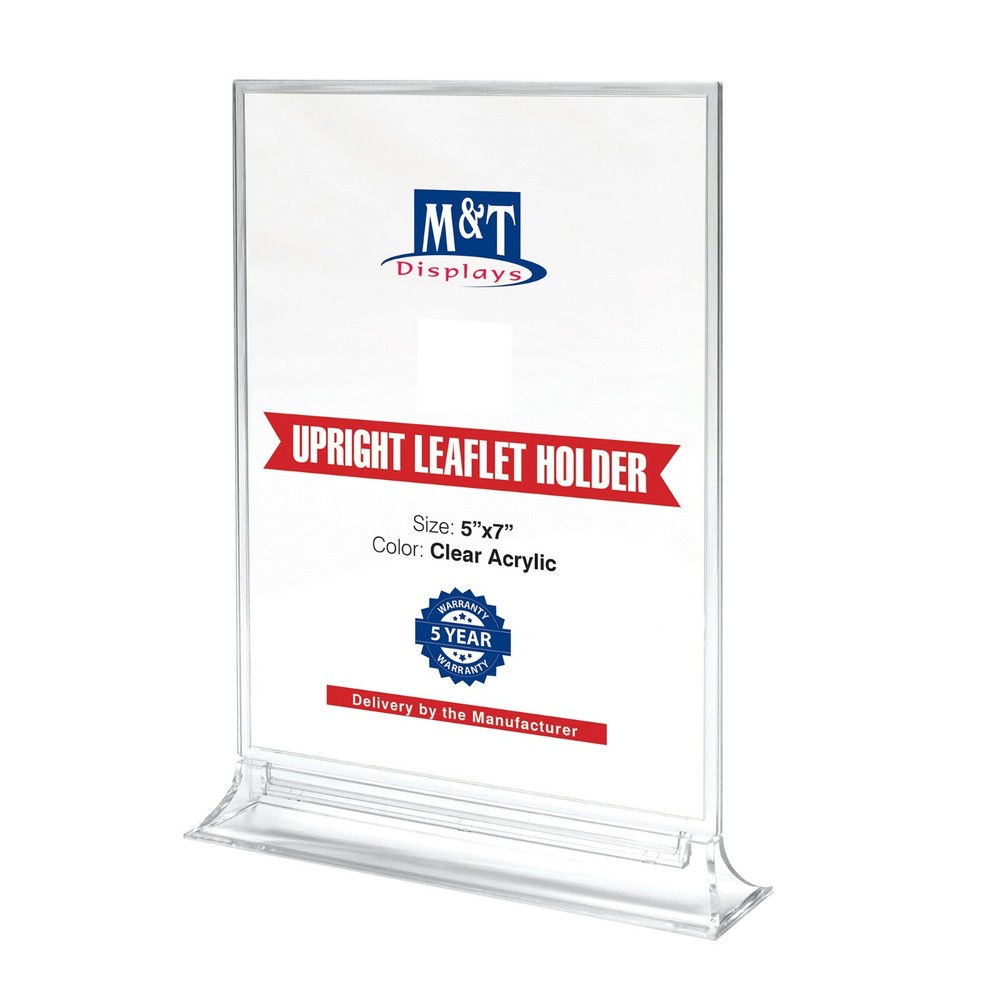 Clear Acrylic 5x7" Double-Sided Leaflet Holder Stand - Desktop Menu Organizer