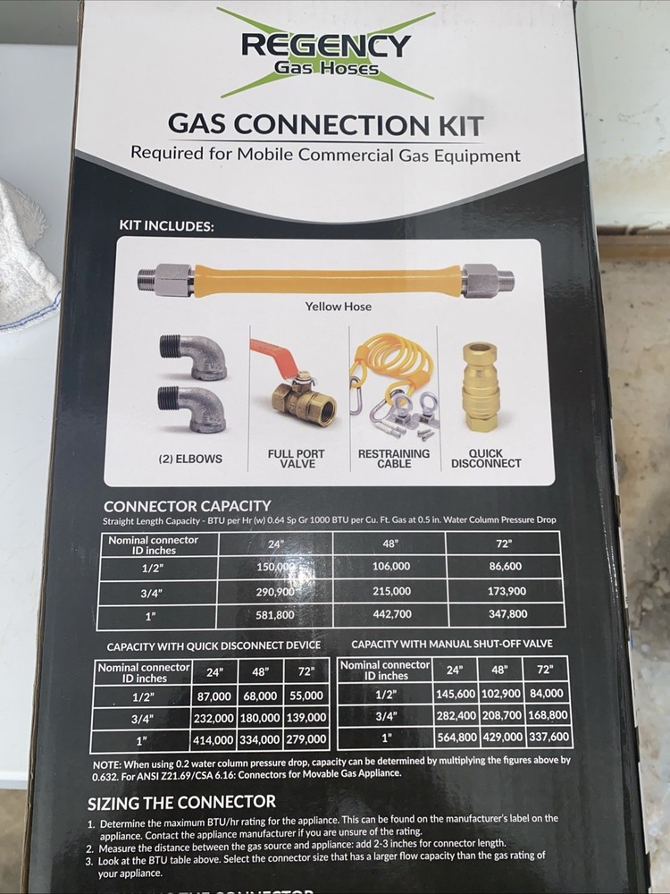 48" Mobile Gas Connector Hose Kit with 2 Elbows & Restraining Device Port Valve