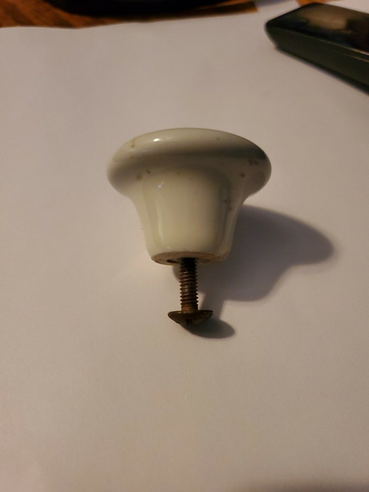 Vtg White PORCELAIN White FLOWER gold trim Cabinet Drawer Pull Knobs Hardware