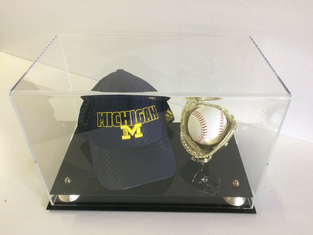 Baseball and Cap Acrylic Display Case with Two Tier Base