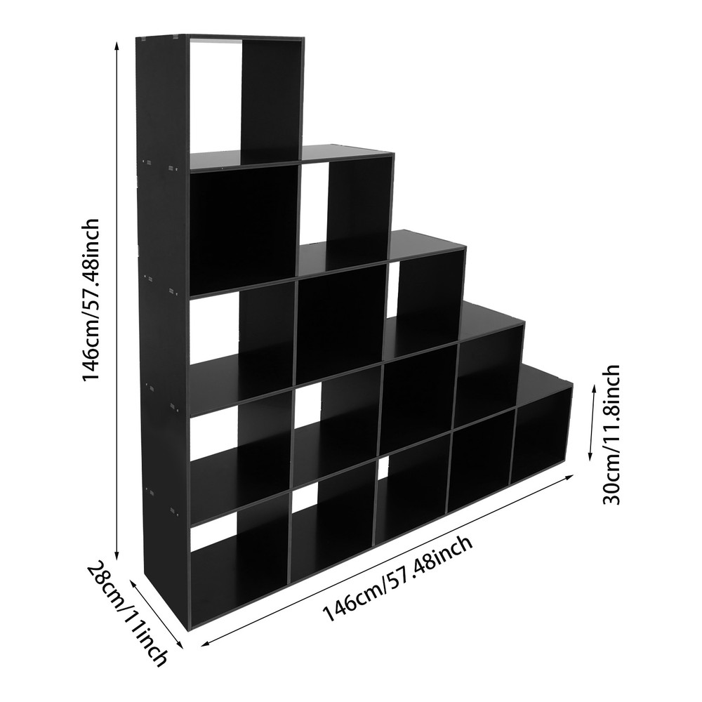 Ladder Cube Storage Bookcase, L-Shaped Corner Shelf, 15-Cube Organizer for Home