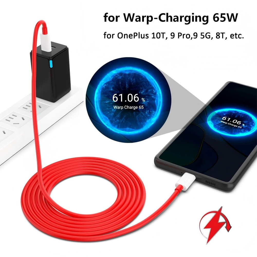 APAPATEK USB-C to Cable for OnePlus 10T 6.6FT, 2-Pack Type C Red