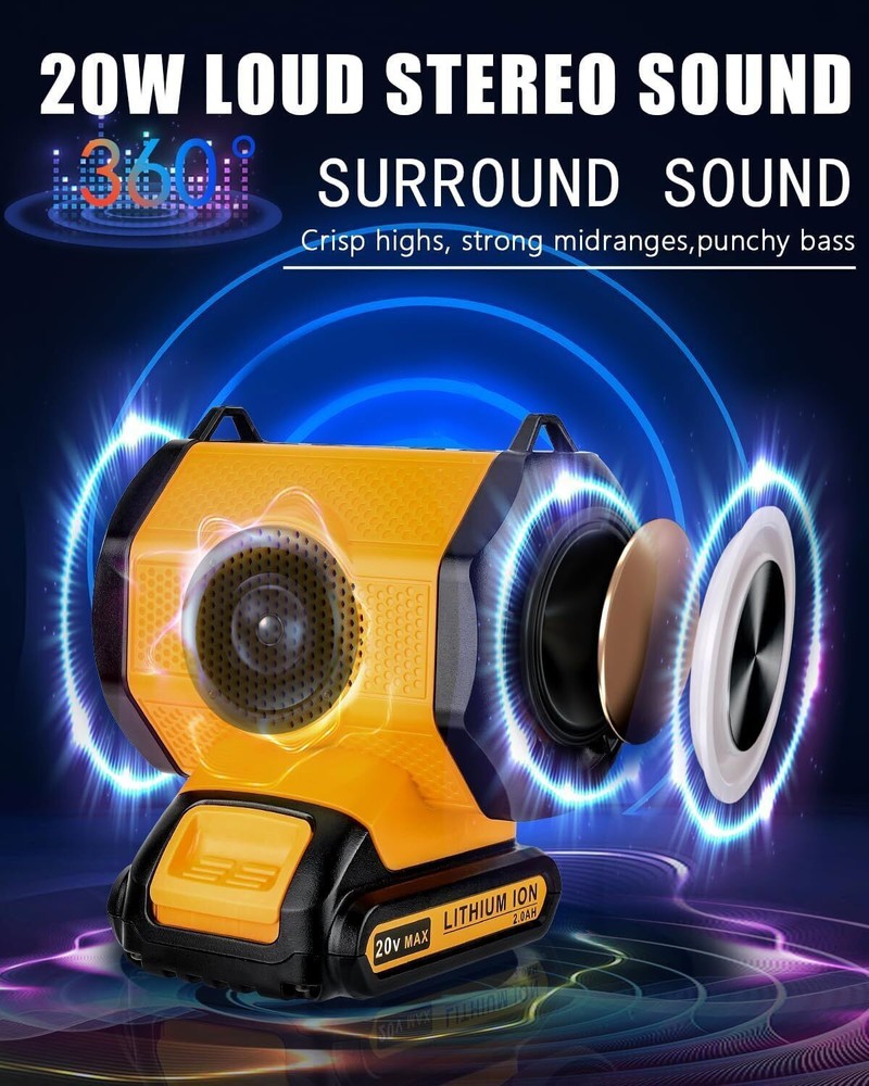 Bluetooth Speaker for Dewalt 20v Battery Cordless Small Speaker w/ TWS Function