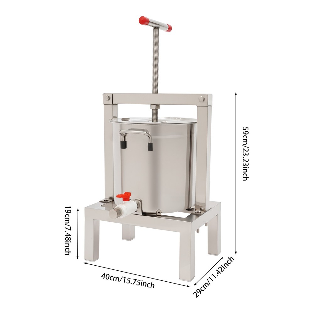 Manual Fruit Juicer Grape Wine Juice Maker Extractor 10L with Press Handle